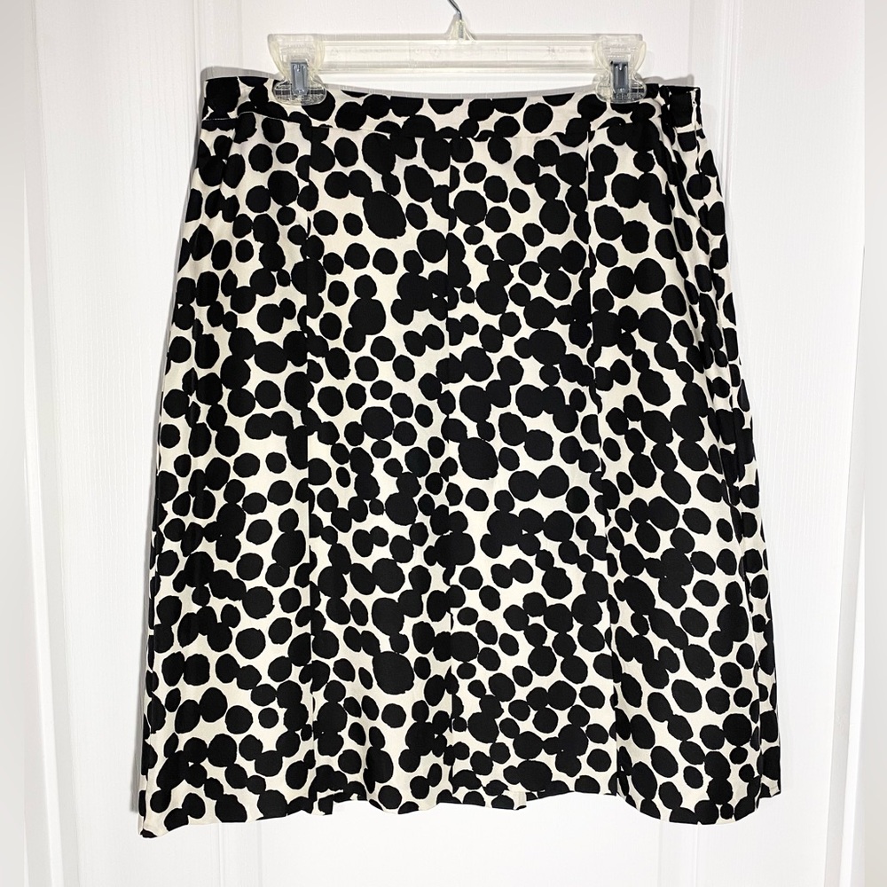 Banana Republic SILK Abstract Polka Dot Pleated Skirt Cream Black Size 10